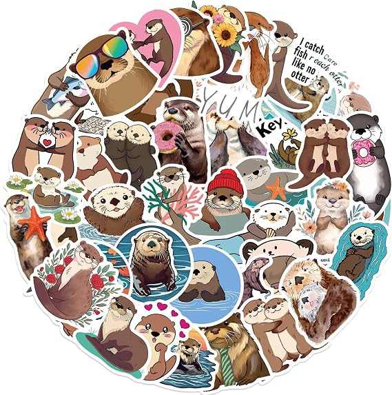 50 Adorable Otter Stickers - Waterproof Vinyl Decals for Kids & Laptops, Classroom Prizes for Elementary Students
