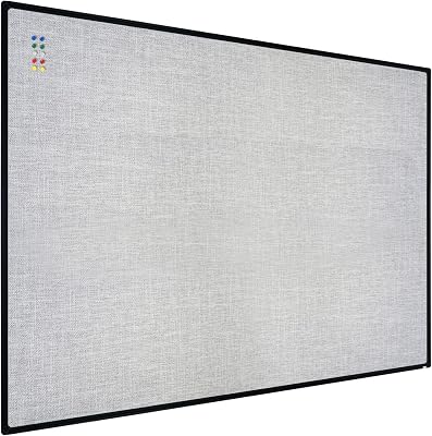 JILoffice Cork Linen Bulletin Board 48 X 36 Inch Grey, Black Aluminum Frame Wall Mounted Board Memo Pin Board for Office Home and School