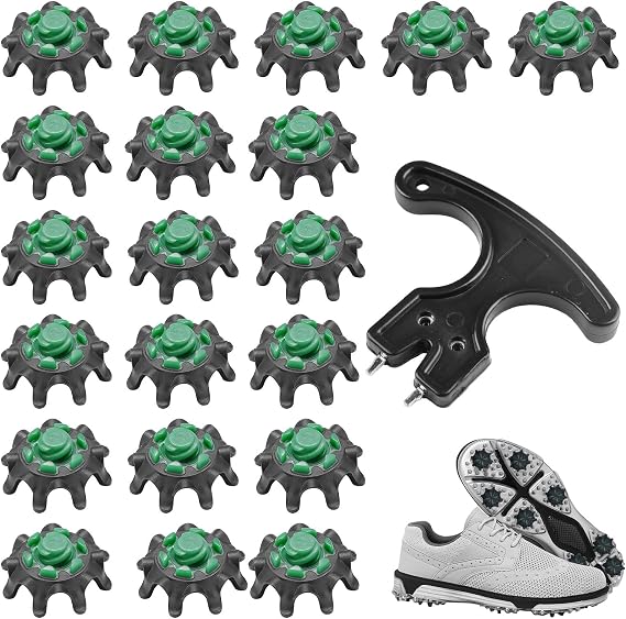 20Pcs Golf Shoe Spikes with Wrench,for Footjoy Golf Spikes Replacement Spikes For Footjoy fit Foot Fast Lok Twist 3.0 System Joy (Black Green)