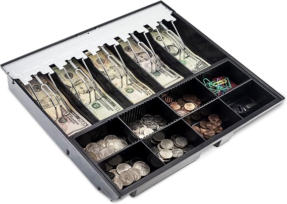 Volcora Cash Drawer Tray - 14.1 x 13 x 2.5 Inch Cash Register Insert - 5 Bill / 8 Coin Replacement Cash Tray - Stainless Steel Currency Compartment - 16" Cash Registers with Fully Removable Tray