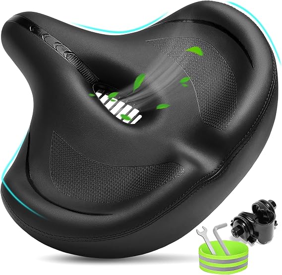 CDYWD Oversized Bike Seat for Men & Women Comfort, Extra Wide Bicycle Seat Cushion, Comfortable Soft Padded, Large Replacement Saddle for Peloton, Stationary Exercise Bike, Cruiser, City Bike, Ebike