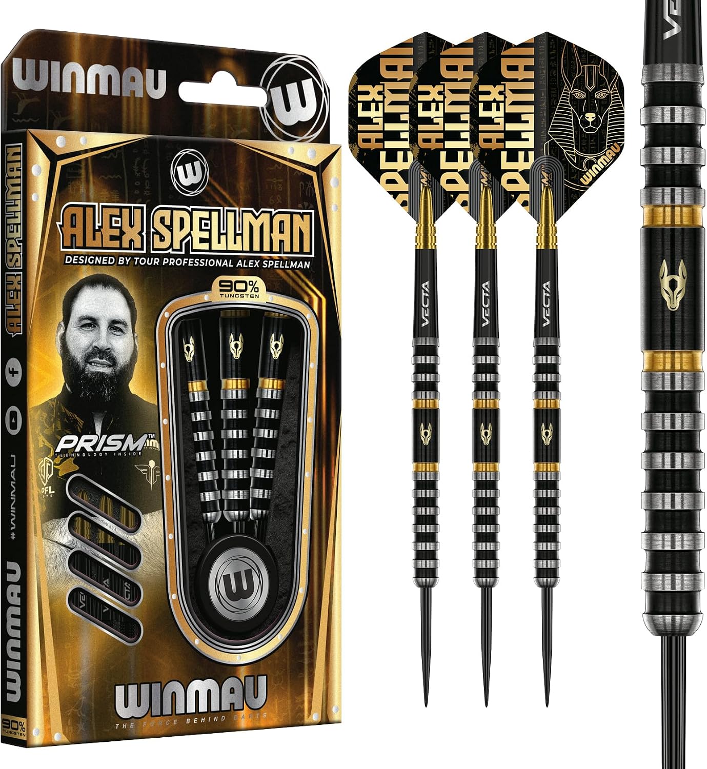 Winmau プロフェッショナルプレーヤー - アレックス・スペルマンシリーズ - ダーツフライトとダーツシャフトステム付き90%タングステンダーツセット - ソフトチップ18gバレル20gフルウェイトとダーツメタルチップ22g&24gをご用意