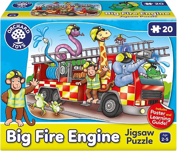 Orchard Toys Big Fire Engine Jigsaw Puzzle, 20 Piece Shaped Educational Jigsaw Puzzle For Kids, Toddlers, Ages 2-5, Develops Hand-Eye Coordination