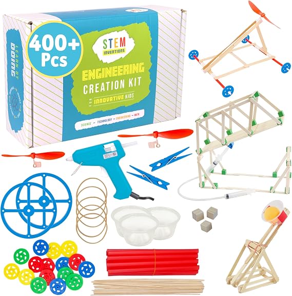 STEM Craft Kit - 25 Engineering Projects, 400+ Components, Kids 8+