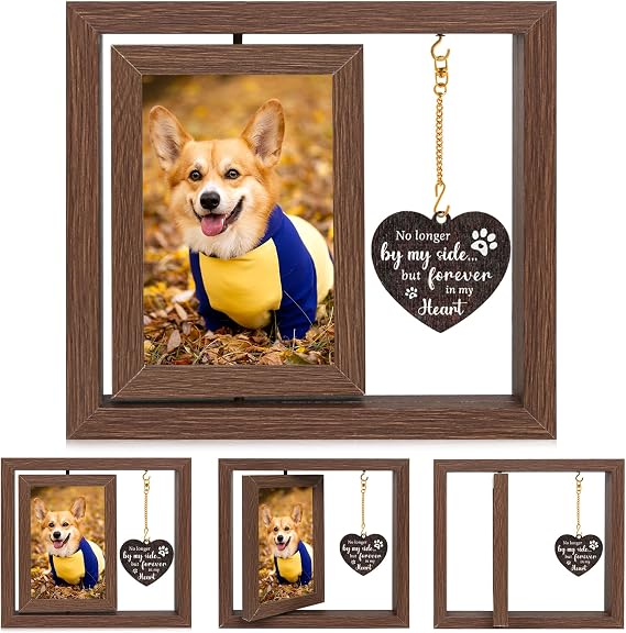 Dog Memorial Gifts for Loss of Dog,Memorial Gifts for Dogs Cats,Loss of Dog Sympathy Gift,Rotating Wooden Picture Frame for 4x6 Photo, Dog Bereavement Remembrance Gifts Picture Frame
