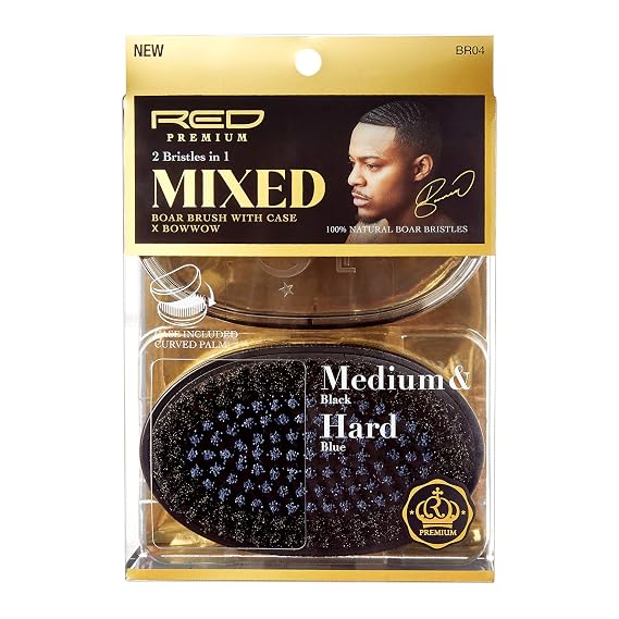 Red Premium 2 Bristles In 1 Body Mixed Palm Boar Brush with Case X BowWow (Medium&Hard)