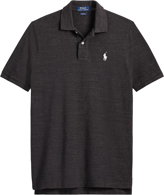 Polo Ralph Lauren Men Custom Fit Mesh Pony Logo Shirt (XXL, BlackMarbleHth)