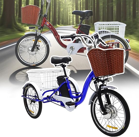 Electric Trike for Adults with Basket - 20 Inch Wheels, 330lb Capacity, Triple Disc Brakes, LED Headlight, All-Terrain Comfort