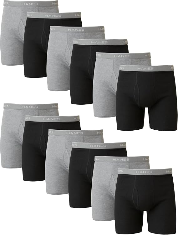 Hanes Men's Boxer Briefs, Cool Dri Moisture-Wicking Underwear, Cotton No-Ride, Multi-Packs (Pack of 12)