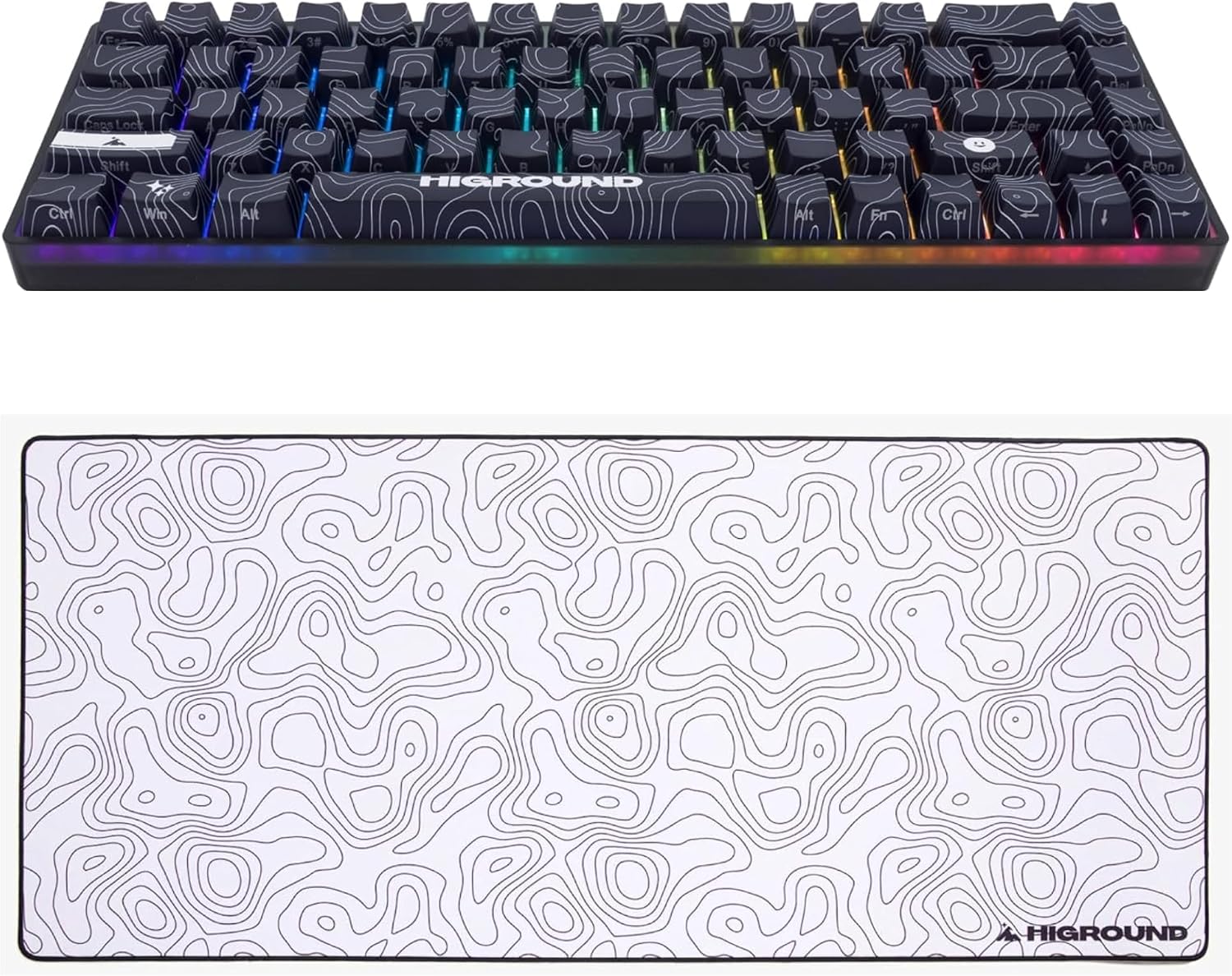Higround Trailhead 65% Mechanical USB Wired Gaming Keyboard BLACKICE, TTC Linear Custom Switches and SNOWSTONE XL Topograph Gaming Mousepad
