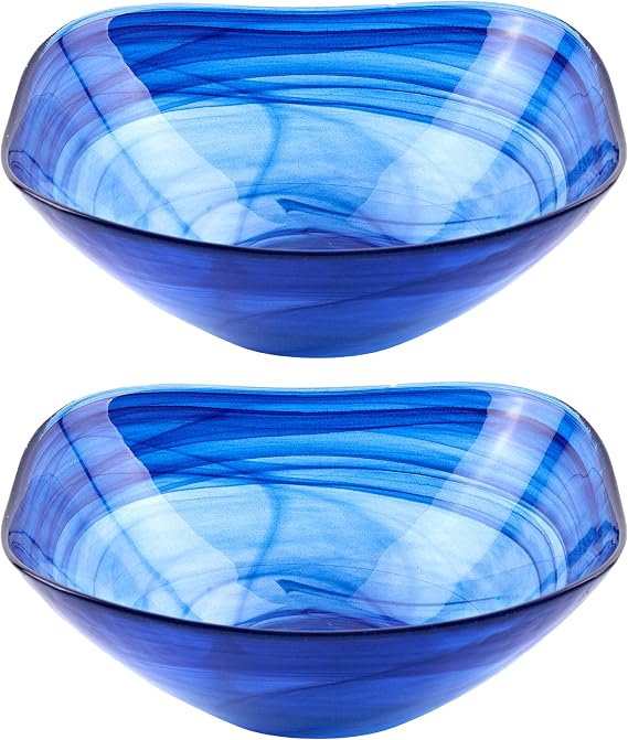 Badash Small Square Decorative Bowl, Alabaster Glass Candy Dish, Home Decor Table Accent Bowl, 6 Diameter, Pair of 2, Cobalt Blue