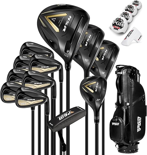 PGM Men's Complete Golf Club Set MTG056-1 Right Handed 14-Piece Set with Driver, Fairway Wood, Hybrid, Irons, Putter & Stand Bag - Stainless Steel Alloy for Beginners & Intermediate Golfers