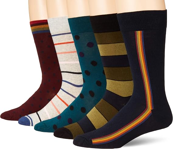 Amazon Essentials Men's Patterned Cotton Dress Crew Socks, 5 Pairs