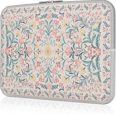 iLeadon Laptop Sleeve 13-14 Inch for MacBook Air M3M2M1, MacBook Pro 1314 Inch, Slim Protective Laptop Case for Chromebook, HP, Dell, Cute Pink Computer Bag for Women Girls Vine Pink