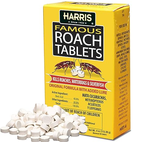 Harris Roach Tablets, Boric Acid Roach Killer with Lure for Insects (4oz, 96 Tablets)