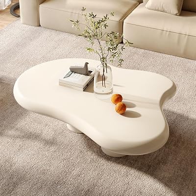 Guyii Cream White Coffee Table Irregular Side Table with 3 Legs End Table Cloud Coffee Table for Living Room Apartment 46.06inch
