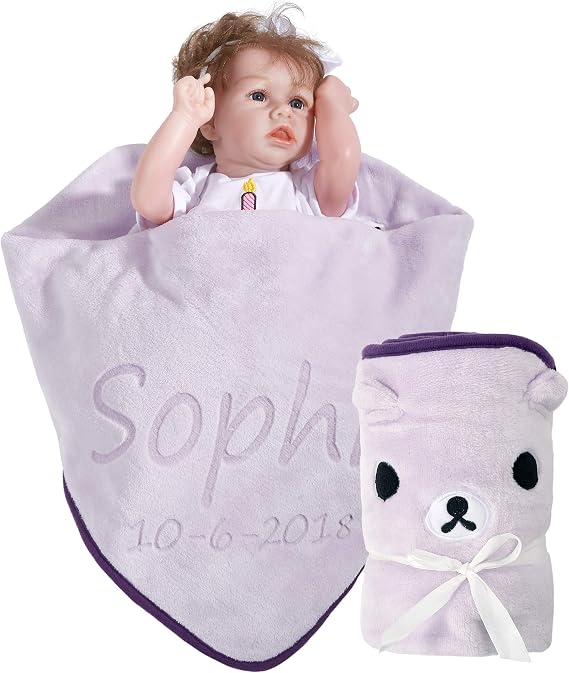 Personalized Flannel Blanket for Baby,Custom Unisex Baby Plush Blanket with Animal Design,Newborn Security Blanket or Infant Gift with Name (Bear)