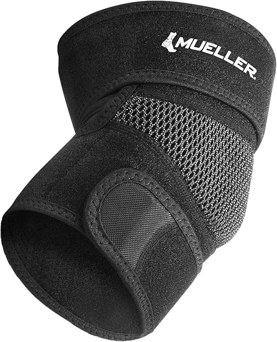 MUELLER Sports Medicine Adjustable Elbow Brace, Elbow Pain Relief Support Sleeve for Men and Women, For Tennis, Golf, Painting, Factory-Line Work, and More, Black, One Size | medical-braces-and-supports