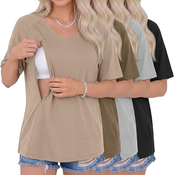 4 Pack Women's Nursing Short Sleeve Shirts