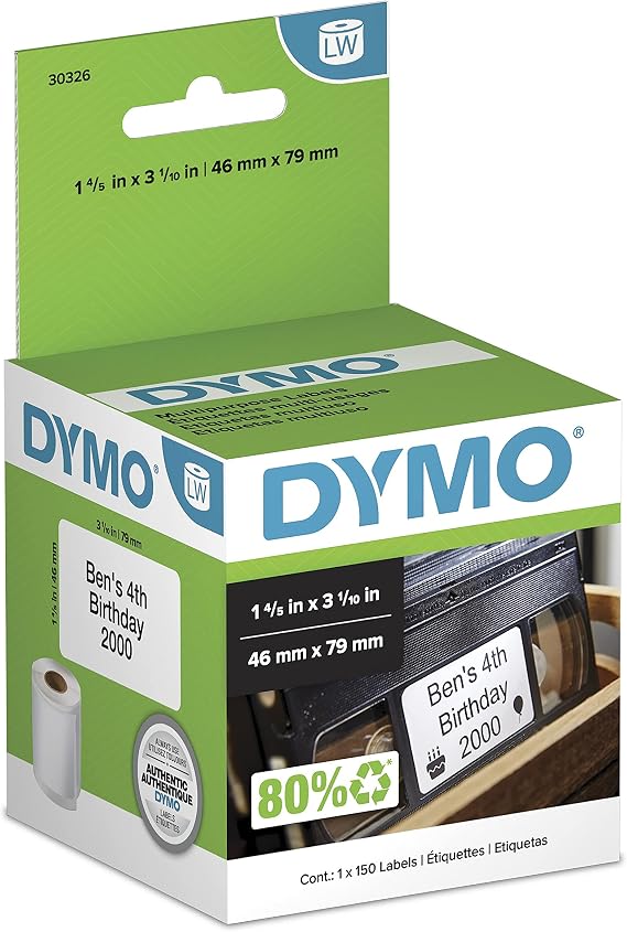 DYMO Authentic LW Video Top Labels for LabelWriter Printers, 1-4/5" x 3-1/10", 1 Roll of 150