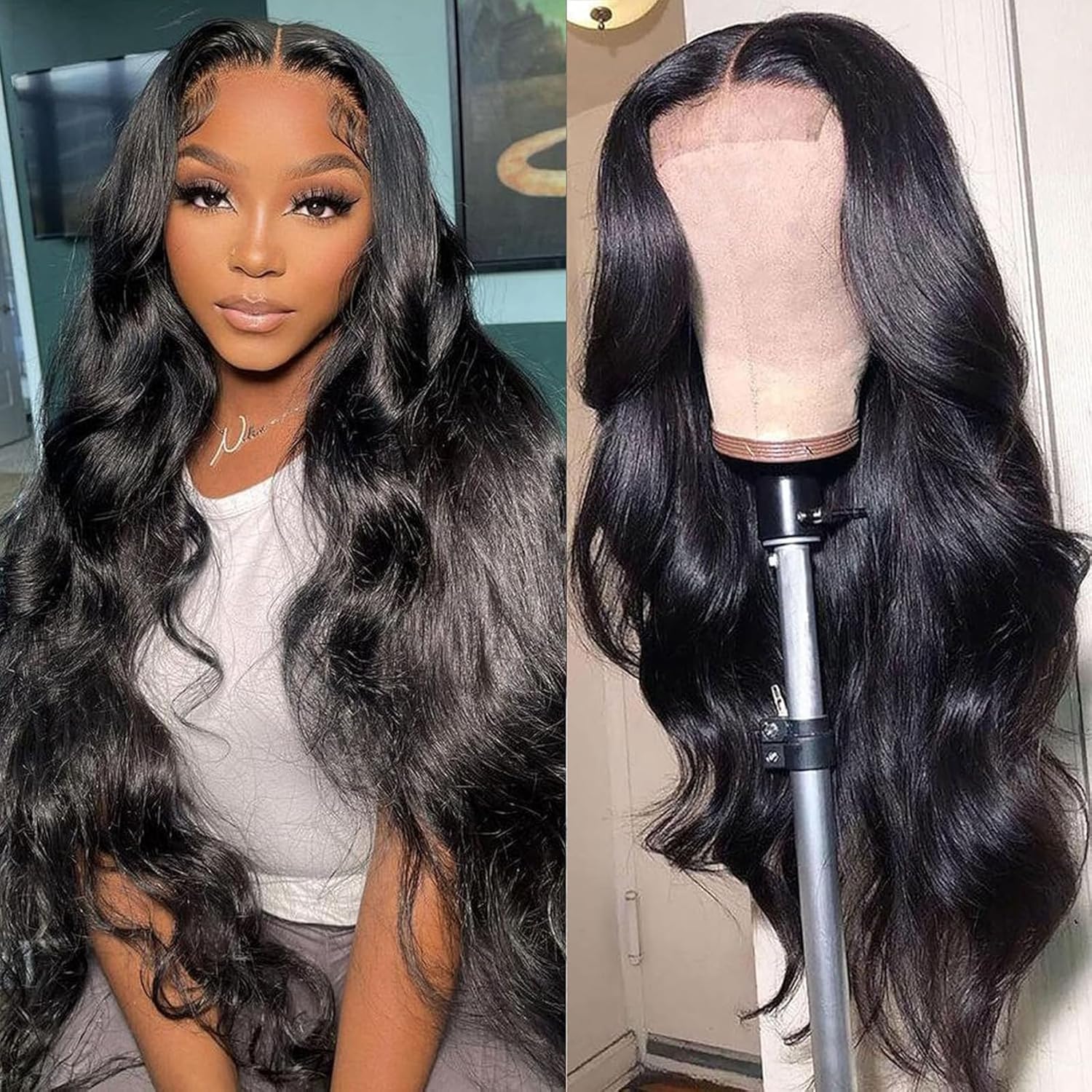 MDL Body Wave Wear and Go Glueless Wigs 20 Inch Human Hair Pre Plucked Pre Cut with Baby Hair 180 Density 4x4 Lace Front Closure Wigs for Women