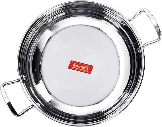 Sumeet Stainless Steel Induction Bottom (Encapsulated) Gas Stove Friendly Kadhai Size No.13, 2.3 Liter