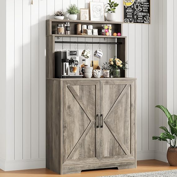 Farmhouse Coffee Bar Cabinet with Storage, 56.7"H Coffee Station Cabinet