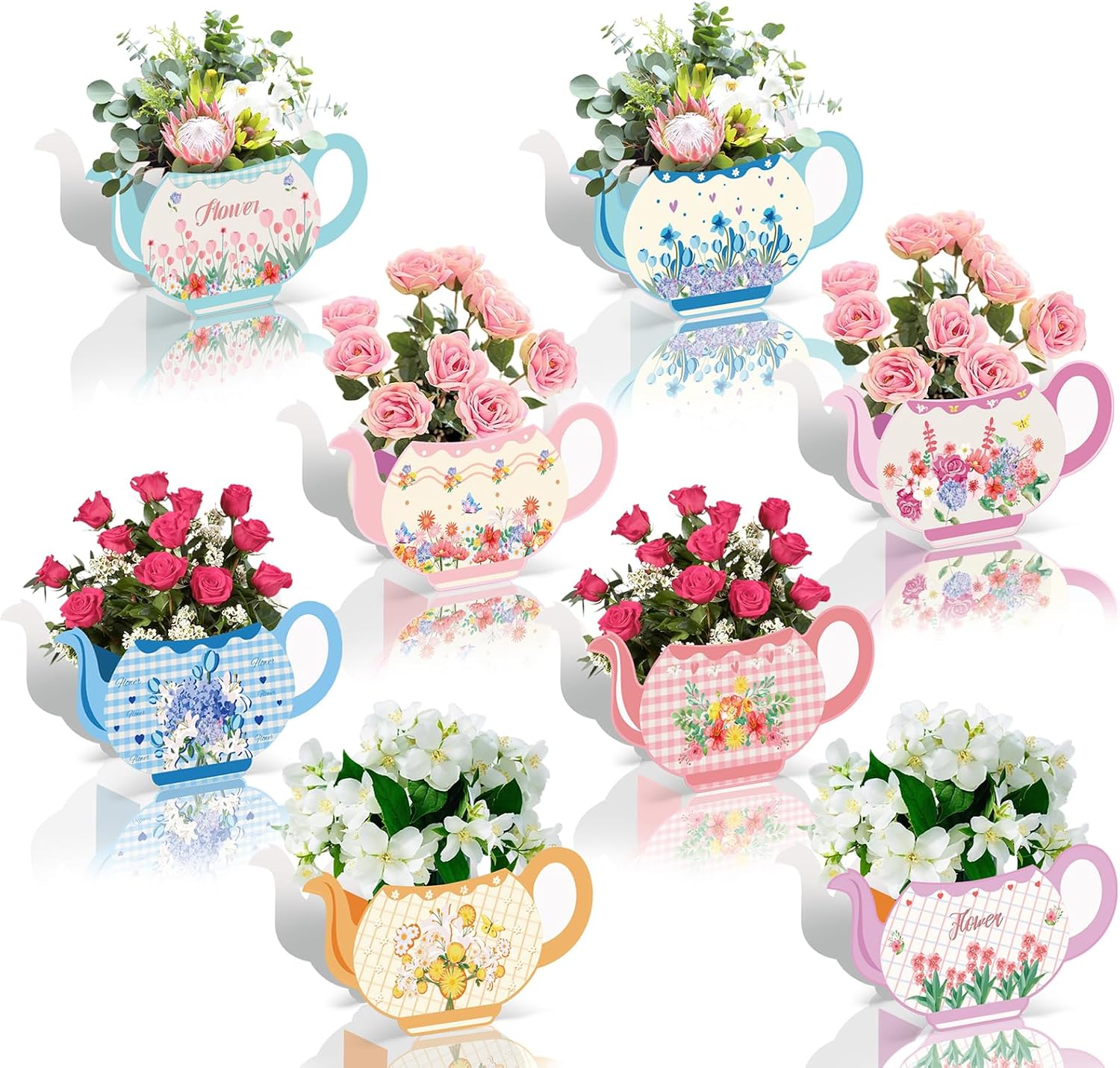Qpout 12 Pieces Tea Party Centerpieces Floral Teapot Flower Boxes Tea Party Centerpieces Tables Vintage Teapot Vase Table Decoration for Princess Birthday Party Baby Shower Wedding Anniversaries