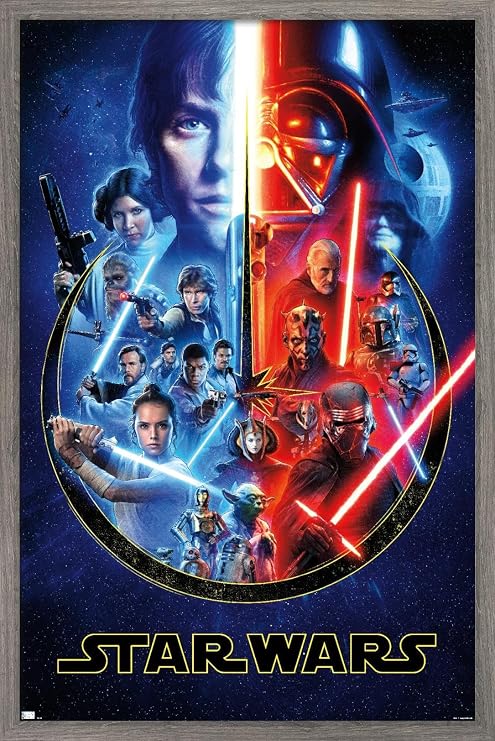 Trends International Star Wars: Saga - Skywalker Saga Wall Poster, 22.4L x 14.7W, Barnwood Framed Version