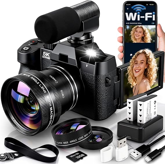5K Digital Camera for Photography with Wide Angle & Macro Lens