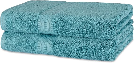 Amazon Basics Organic Cotton Bath Towel Set, Soft and Absorbent Bathroom Towels, Fade Resistant, 76 x 137 cm, Teal, 2-Pack