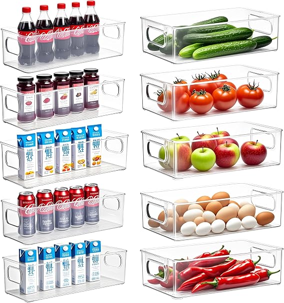 Fridge Organizer Set of 10 (2 Sizes) Fridge Organizer Kitchen Organizer Suitable for Kitchen Fridge Drawer Wardrobe Desk or Office Table etc. BPA-Free