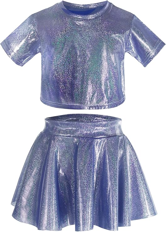 Happy Cherry Kids Sequin Hip Hop Dance Outfit Boys Elastic Dance Costume Girls Short Sleeve Top and Shorts Skirt 3-13T