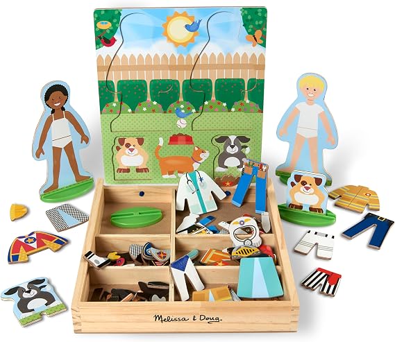 Melissa & Doug Occupations Magnetic Dress-Up Wooden Pretend Play Set (74 pcs) - Magnetic Dress-Up Dolls For Kids