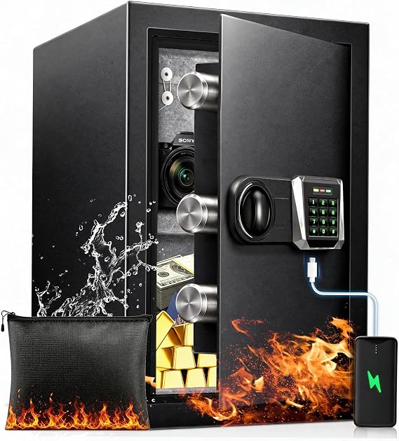 50L Fireproof Steel Safe, Keypad, Alarm, Shelf, Type-C