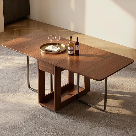 59" Drop Leaf Foldable Dining Table with Storage,Space Saving