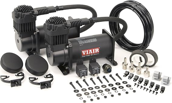 VIAIR 380C Dual Air Compressor for Air Suspension (2 Pack) 12V Continuous Duty Cycle Compressor for Air Tanks, Bags, Air Horns 200 PSI (Stealth Black)