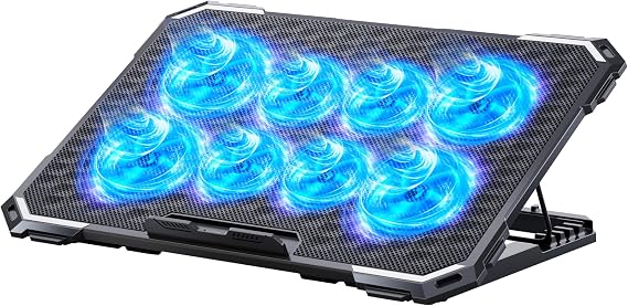 ICE COOREL Laptop Cooling Pad with 8 Cooling Fans Cooling Pad for Laptop Fan 13-15.6 Inch Laptop Cooler Stand 6 Adjustable Height Notebook Cooler Pad with 2 USB Ports 2025 Version