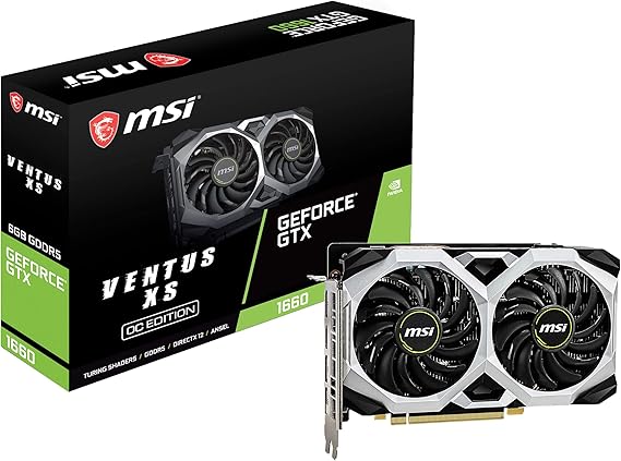 msi Gaming GeForce GTX 1660 192-Bit HDMI/DP 6GB GDRR5 HDCP Support DirectX 12 Dual Fan VR Ready OC Graphics Card (GTX 1660 Ventus XS 6G OC)