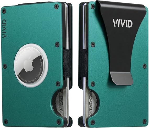 VIVID AirTag Wallet for Men - Slim, Modern, RFID Blocking, Scratch Resistant, Credit Card AirTag Holder, Easy Access Cards, Money Clip, Mens Wallet (Green)