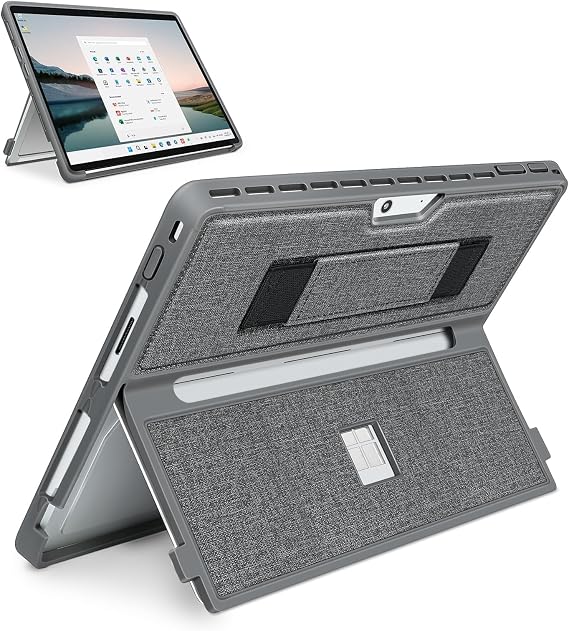 All-in-One Rugged Case for Surface Pro 11/10/9/8 13 Inch, Hand Strap, Gray