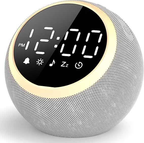 LIORQUE Alarm Clock with White Noise Machine & Night Light, Gray