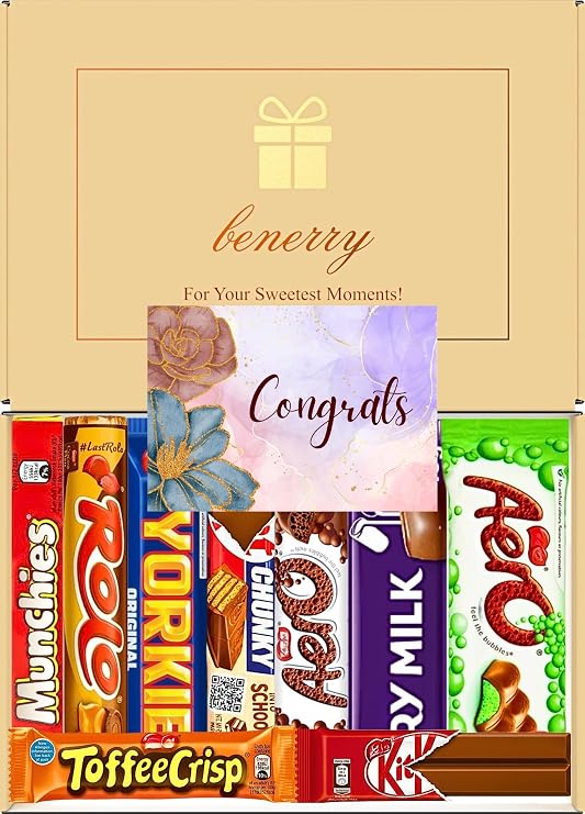 Benerry Chocolate Gift Box Hamper - 9 Treats Congratulations Gift - Assorted Sweet Box of Chocolates