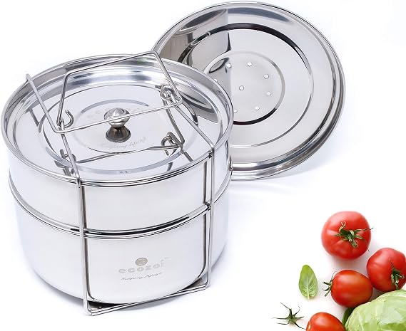 Ecozoi Premium Stackable Steamer Insert Pans Pot in Pot Compatible with Smaller Instant Pot 3, 5, 6, 8 Quart Instant Pot Accessories - 2 Tier