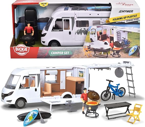 Dickie Toys Camper Toy with Hymer License, Opening Doors, Lights & Sounds