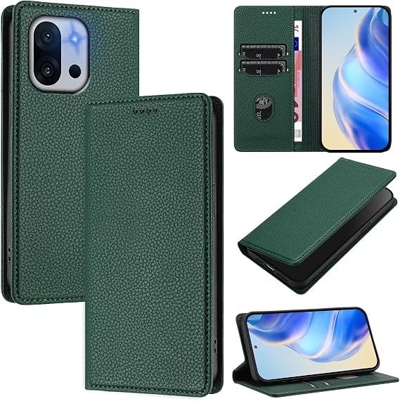 Compatible with Oneplus 13S Case Cover,Compatible with Oneplus 13T PKX110 Flip PU Leather Magnetic Protective Leather Case Green