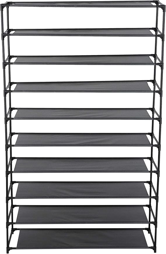 Simplify 10 Tier 50 Pair Freestanding Shoe Rack | Holds up to 100 Individual Shoes | Good for Sneakers, Boots, Loafers, Heels & Slippers | Black