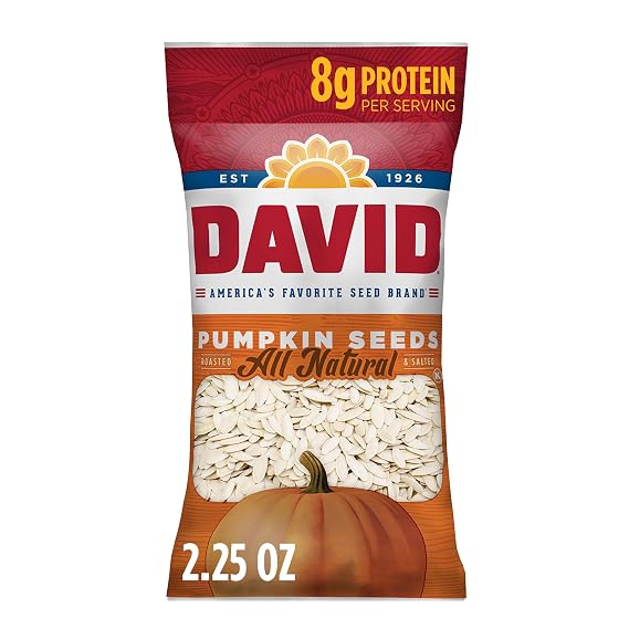 DAVID Roasted and Salted All Natural Pumpkin Seeds, 2.25oz.