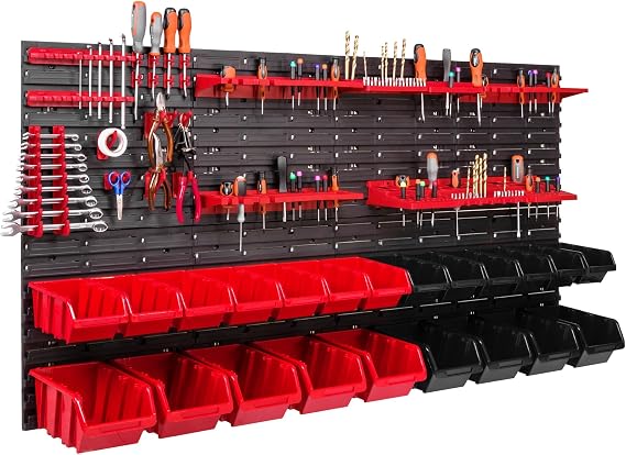 22 Stacking Boxes Tool Holder Wall Shelf Workshop Shelf Tool Wall 156 x 78 cm Tool Holder Storage System Storage System Storage Boxes Extra Strong Wall Plates Expandable Workshop Shelf Storage