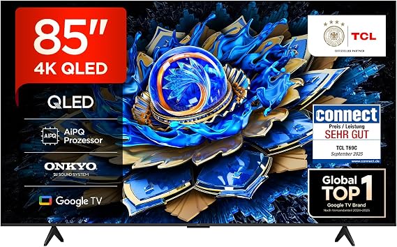 TCL 85T69C 85 Inch QLED Direct LED TV 4K HDR TV Smart Google TV (Dolby
